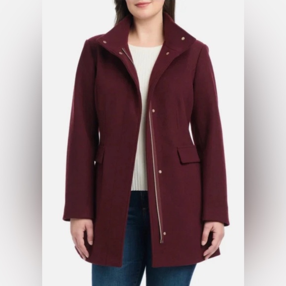Vince Camuto Women’s Faux Wool Deep Burgundy Pea Coat Medium NEW - Picture 11 of 11